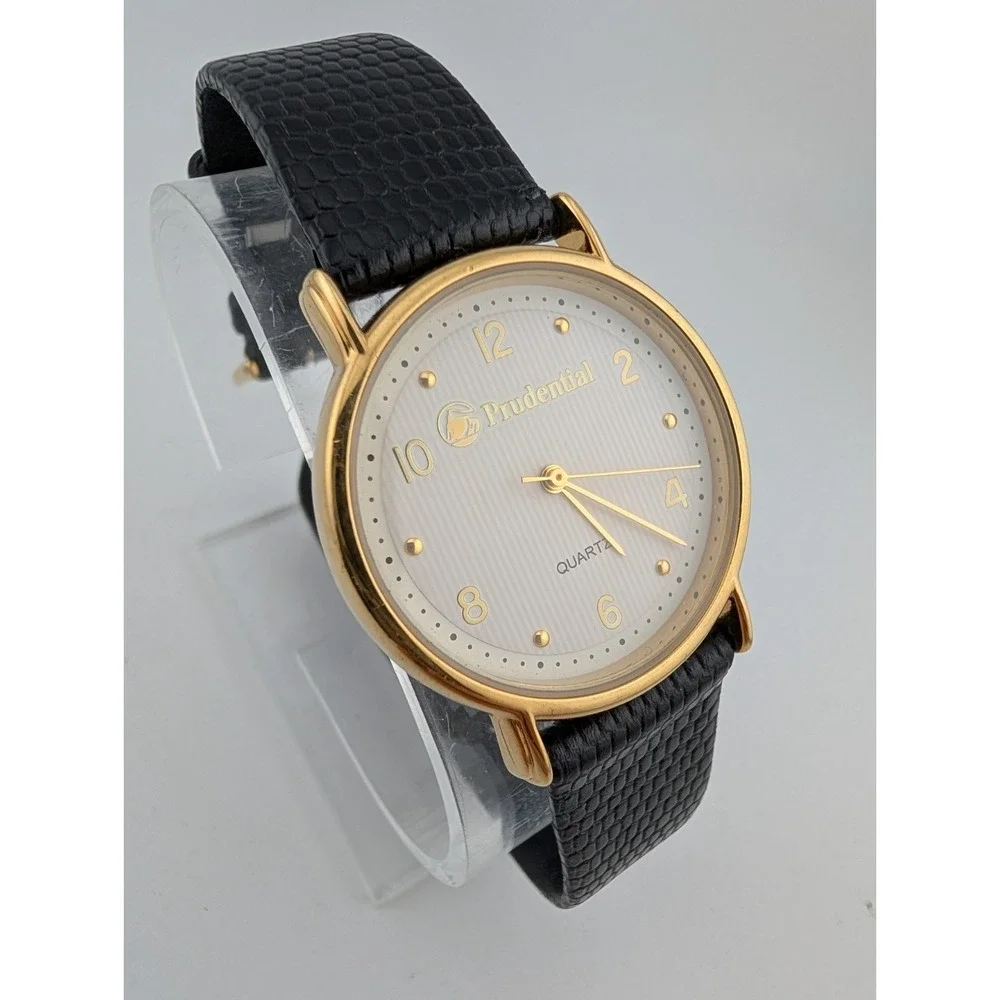 Prudential Watch Men 33mm Gold Case Black Leather Band- New Battery‎
